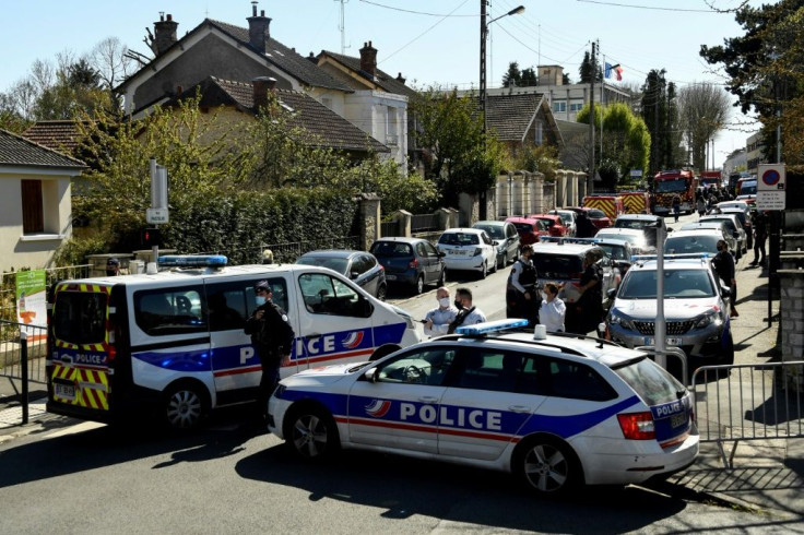 French police blocked access to the Rambouillet police station southwest of Paris after the attack Friday.