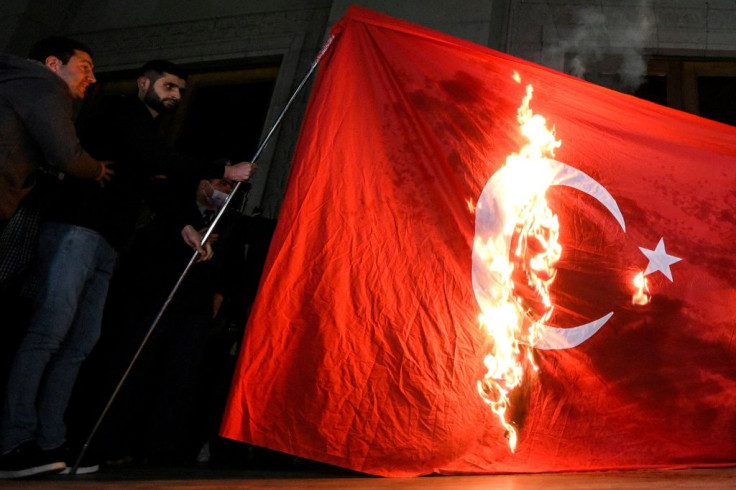 Armenians set fire to a Turkish flag in Yerevan