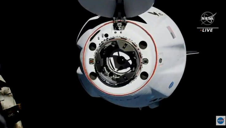 This screen grab taken from the NASA live feed shows the SpaceX's Crew Dragon spacecraft approaching the International Space Station