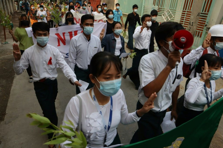 Protests continued in Myanmar on Saturday