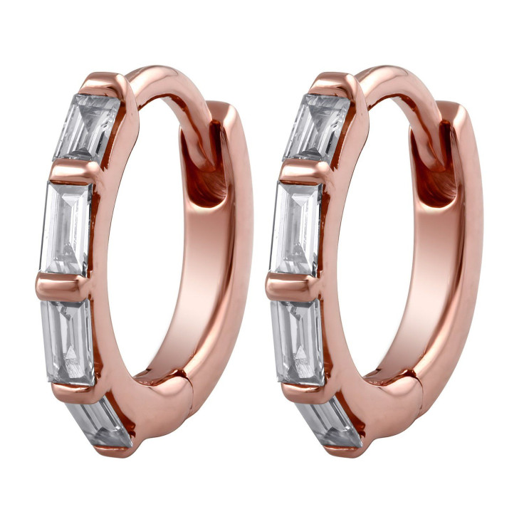 Ritani rose gold baguette diamond huggie earrings