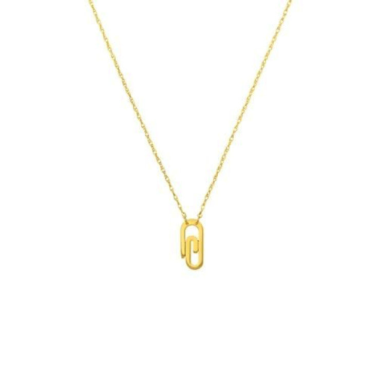 Ritani Yellow Gold Mini Paperclip Charm Necklace