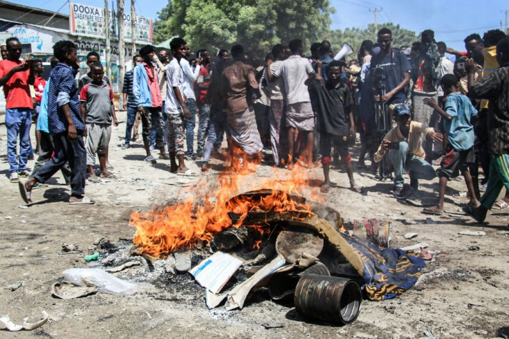 Protests erupted Sunday against Somalia's President Mohamed Abdullahi Mohamed in Mogadishu