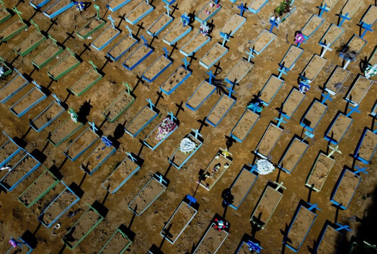 The graves of Covid-19 victims are seen at the Nossa Senhora Aparecida cemetery in Manaus, Amazon state on April 15, 2021