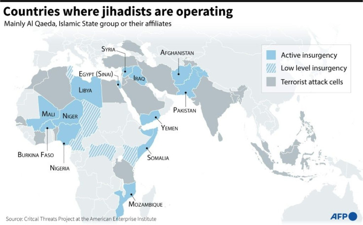 World map showing countries where jihadists are operating.