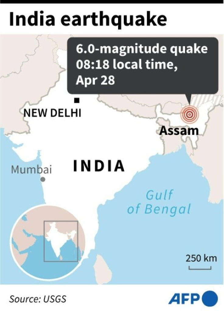 Map locating earthquake in Assam, India on Wednesday