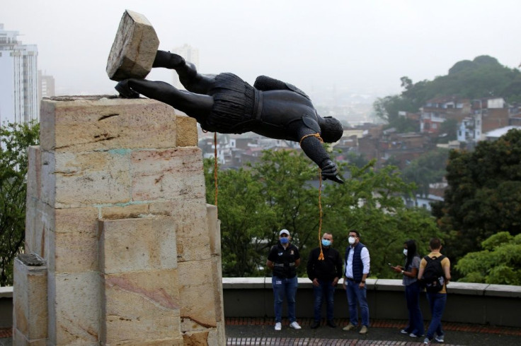 In the southeastern city of Cali, indigenous protesters pulled down a statue of Spanish conquistador Sebastian de Belalcazar