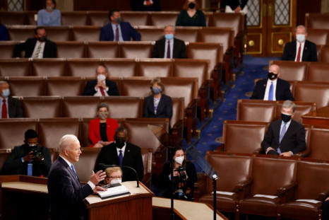 Covid safety protocols meant that not all members of the US Congress were present for President Joe Biden's speech