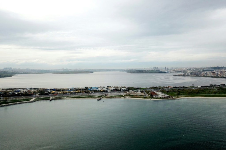 An aerial picture shows the planned mouth of the Canal Istanbul at the Sea of Marmara