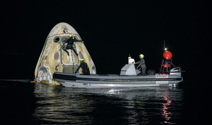 The SpaceX Crew Dragon capsule carrying four astronaunts was retrieved from the Gulf of Mexico and the crew will be flown to Houston after medical checks