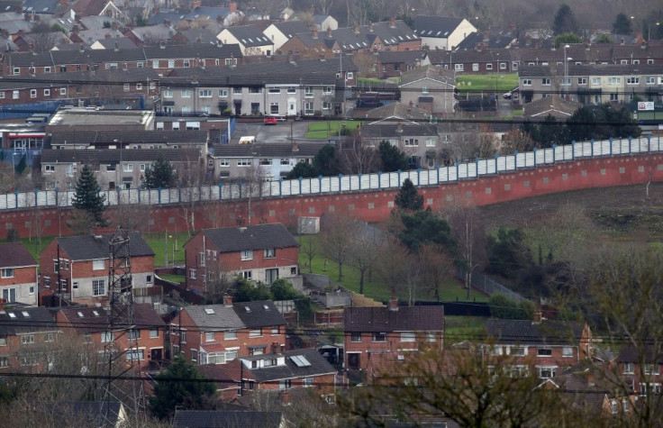 A peace wall separates the Catholic and Protestant communities in Belfast.