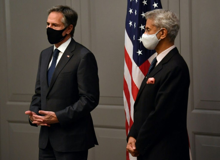 US Secretary of State Antony Blinken with India's Foreign Minister Subrahmanyam Jaishankar at a press conference on the sidelines of G7 foreign ministers meeting.