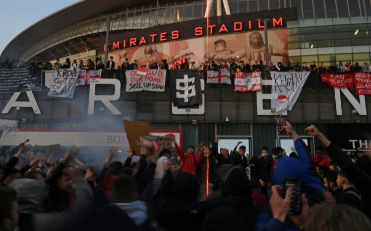 Photo op: Arsenal fans protested against the Super League in front of the club's Emirates Stadium