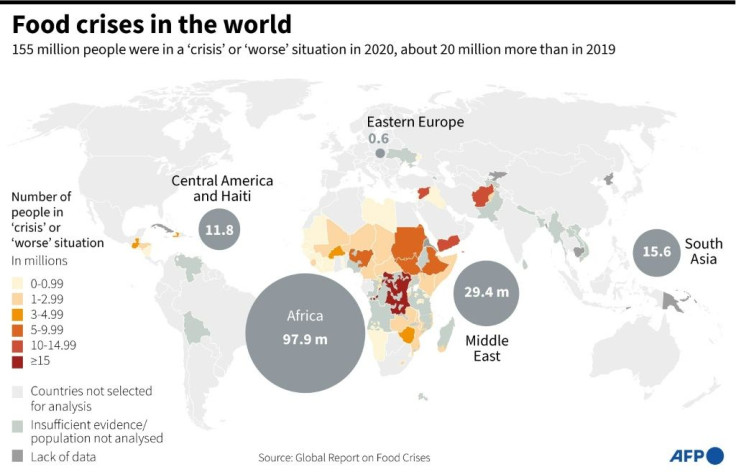 Distribution of the number of people in the world in "crisis" (phase 3 on the international food security scale) or "worse" (phases 4 and 5)