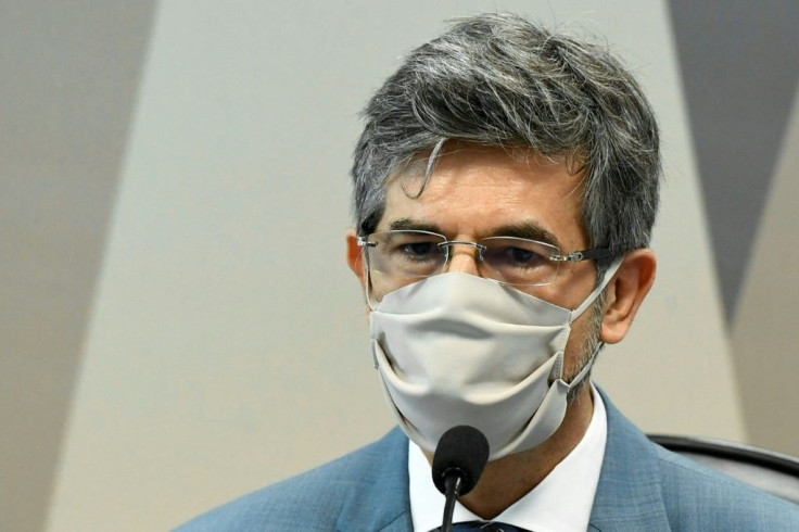 Former Brazilian Health Minister Nelson Teich speaks during a session of the Parliamentary Inquiry Commission that will investigate the government's handling of the coronavirus pandemic in Brasilia on May 5, 2021