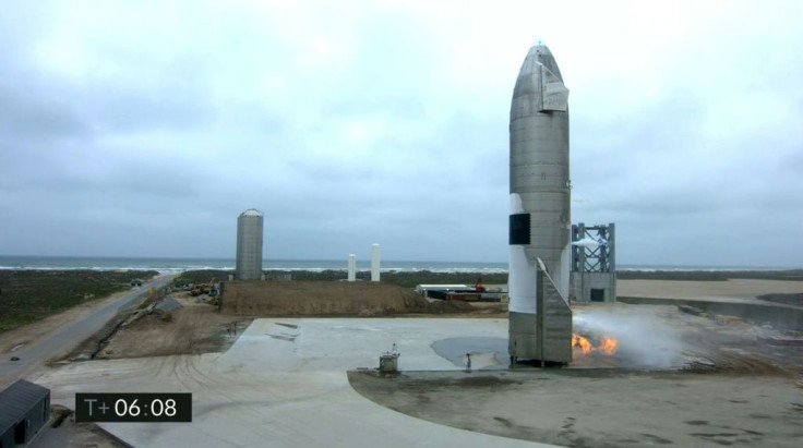 In this photo screengrab made from SpaceX's live webcast shows the Starship SN15 after landing in Boca Chica, Cameron County, Texas on May 5, 2021