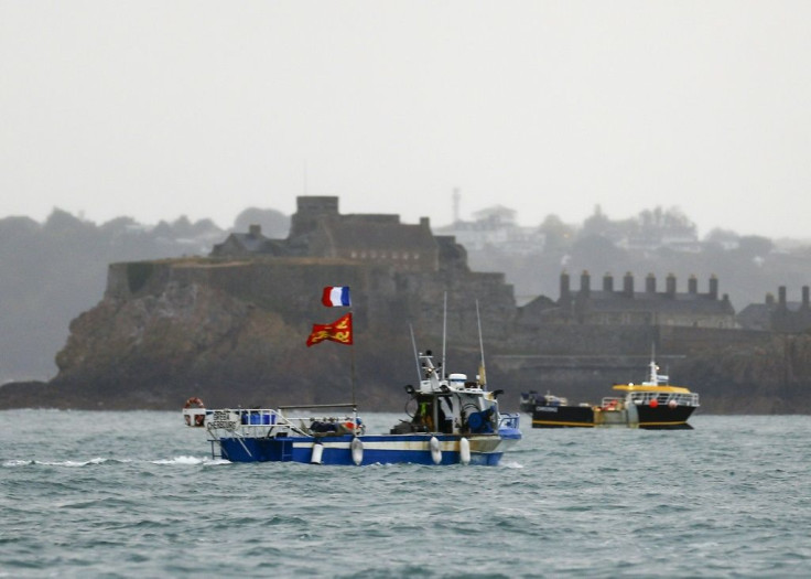French fishing boats massed Thursday at the main port at Saint Helier, on the Channel island of Jersey