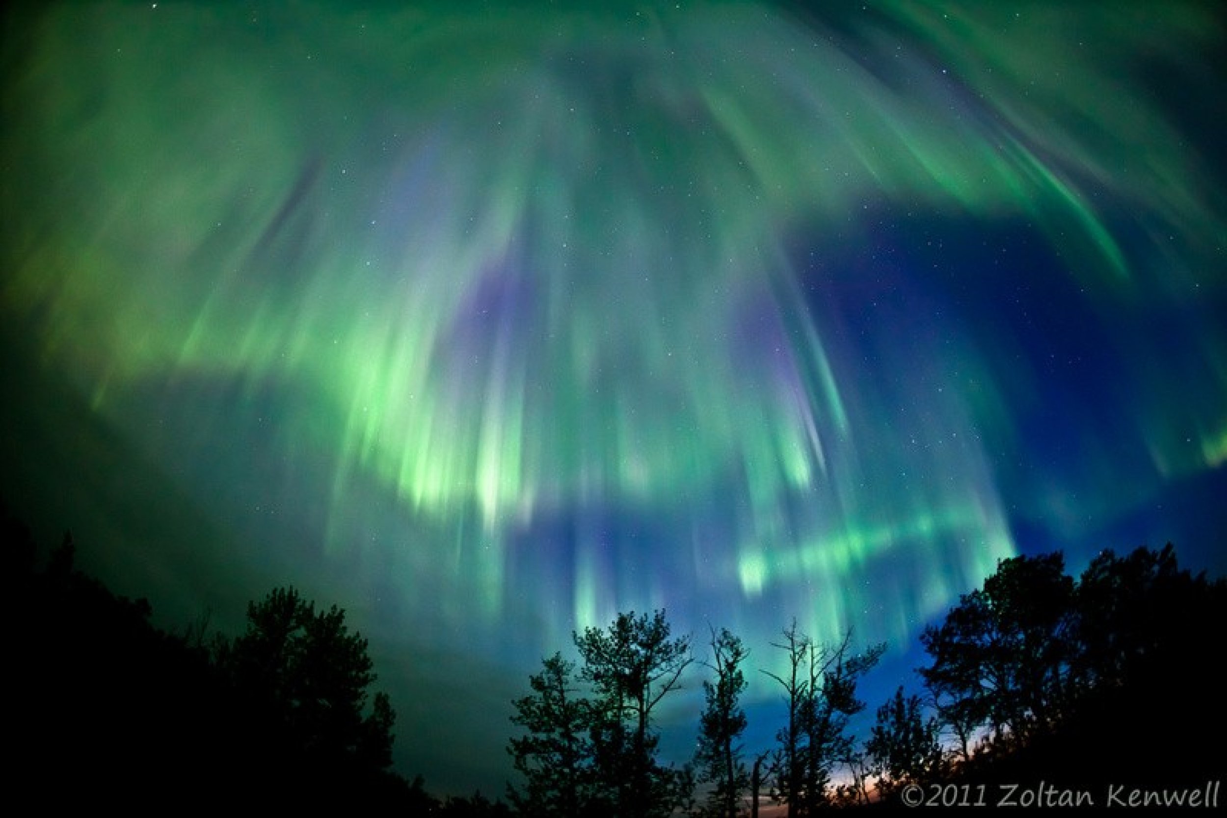 Raining auroras in the Alberta prairies east of Edmonton, Canada.
