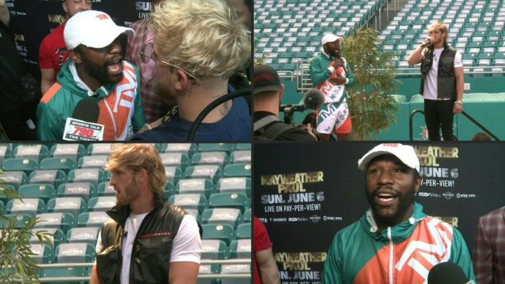 Floyd Mayweather is involved in a chaotic brawl during the build-up to next month's fight with Internet star Logan Paul as tempers boiled over at a photo-opportunity in Miami.