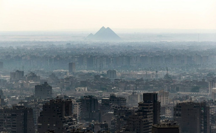 A view from the Cairo Tower in the centre of the Egyptian capital, with the Giza Pyramids on the horizon