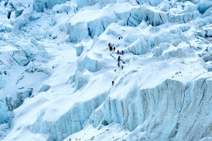 Mountaineers trek near the Mount Everest base camp