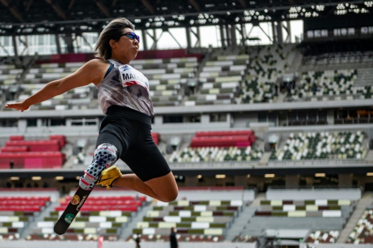 Kaede Maegawa of Japan competed in the women's long jump at a para-athletics test event for the Tokyo Paralympics