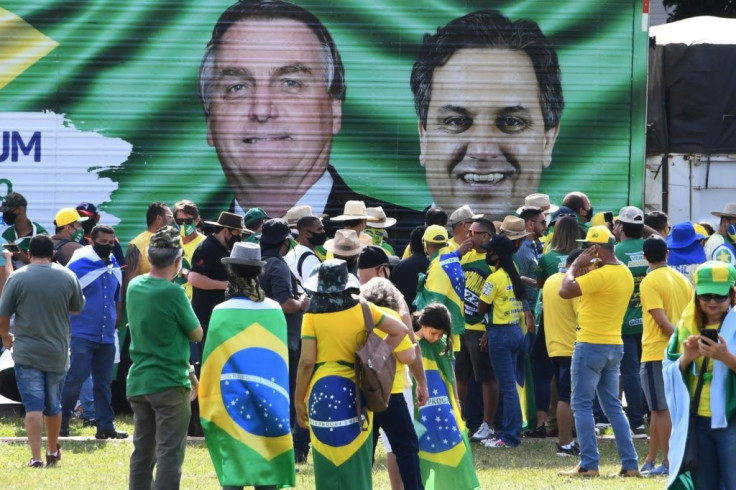 Supporters of Brazilian President Jair Bolsonaro gather in Brasilia on May 15, 2021