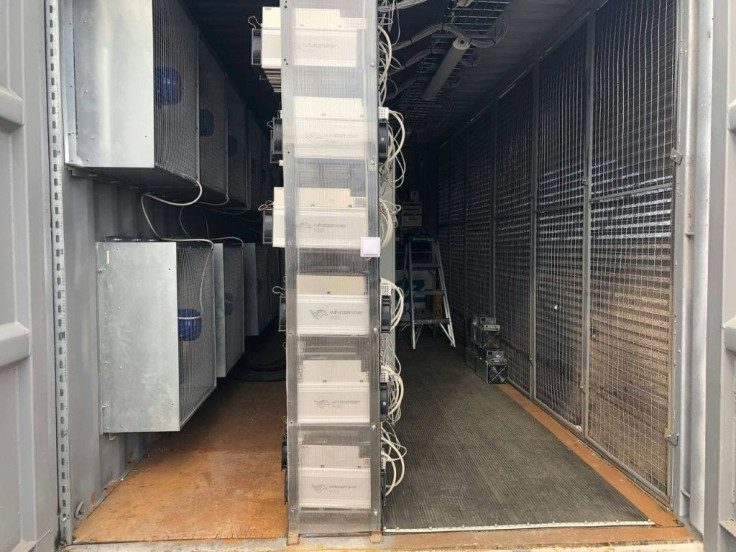 A handout photo from October 2020 shows computers dedicated to mining bitcoin in an EZ Blockchain data center