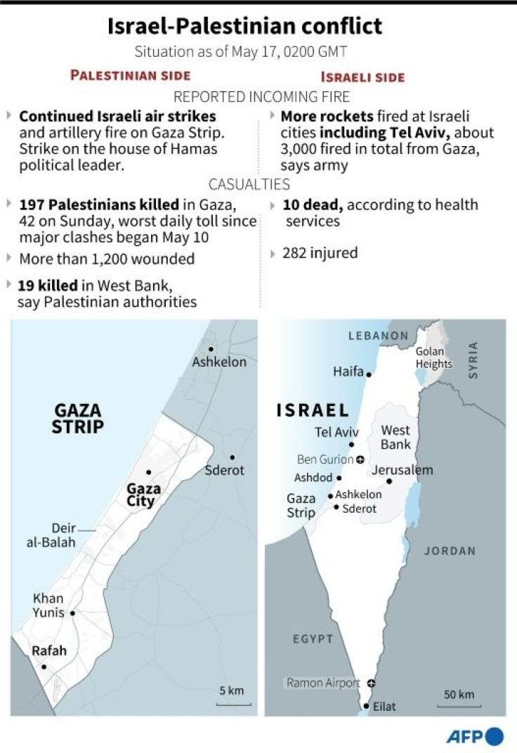 Map locating Israel and the Gaza Strip with details of the conflict there, as of May 17, 0200 GMT.
