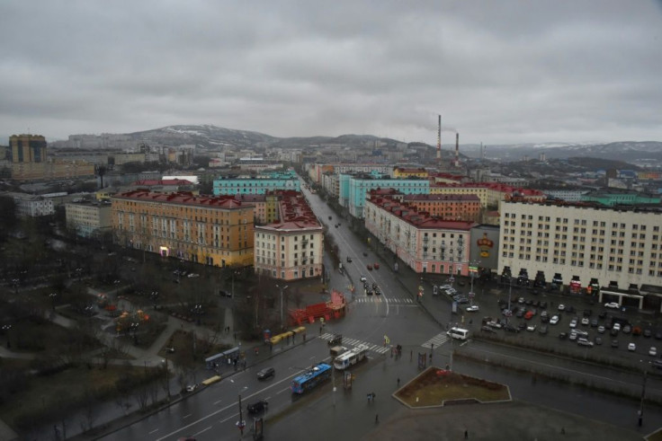A view of the Arctic port of Severomorsk - the base of the Russian Navy's Northern Fleet