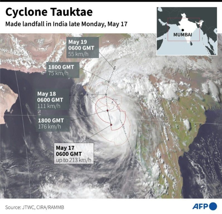 Satellite map showing projected path of cyclone Tauktae which made landfall in India late Monday.