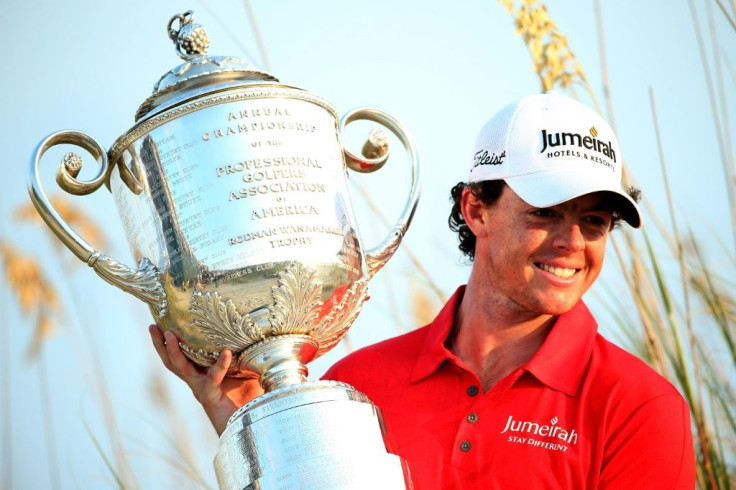 Rory McIlroy celebrates winning the 2012 PGA Championship at Kiawah Island. Now he back seeking his first major win in seven years