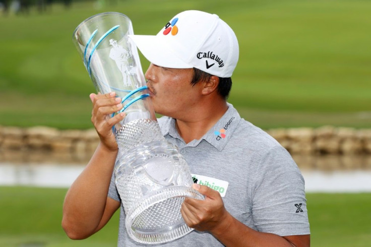 "Number one sexiest golfer"? K.H. Lee celebrates winning the Byron Nelson Championship last weekend