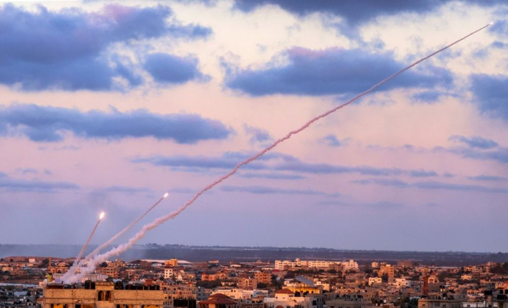 Rockets are launched towards Israel from the southern Gaza Strip on May 17