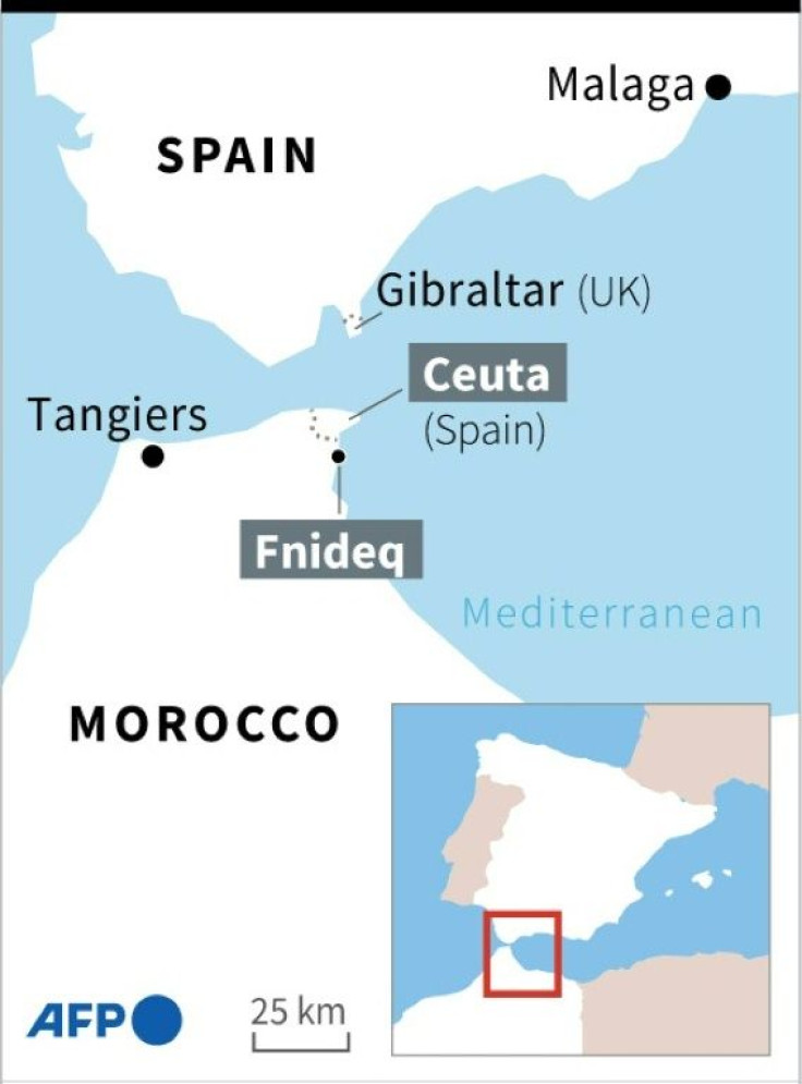 Map locating the Spanish enclave of Ceuta in Morocco, and the town of Fnideq in Morocco.