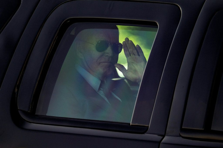 US President Joe Biden rides in the 'Beast' limousine