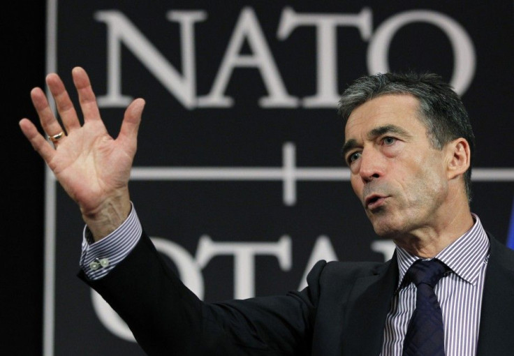 NATO Secretary General Rasmussen addresses a news conference at the Alliance headquarters in Brussels