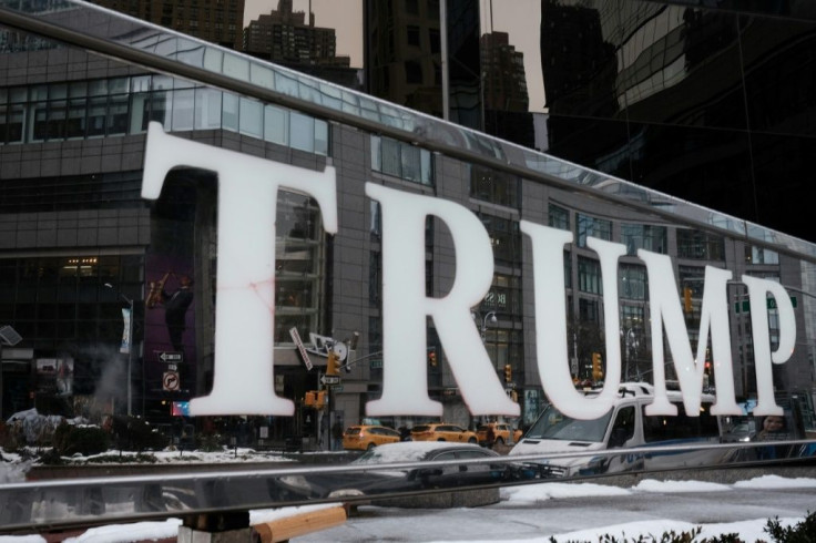 A sign for the Trump International Hotel in New York is seen in February 2021