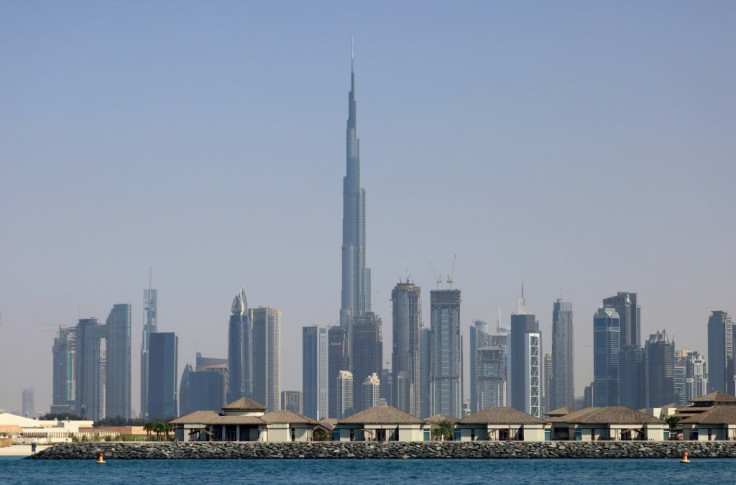 Skyline of the Gulf emirate of Dubai with Burj Khalifa in the centre