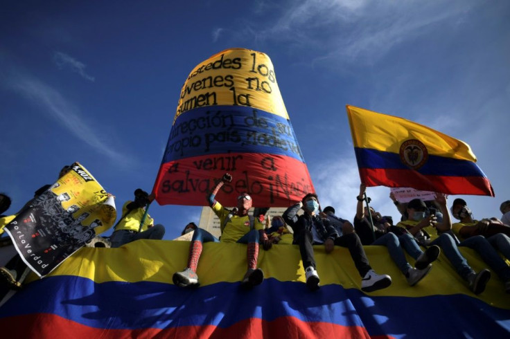People demonstrate against the government of Colombian President Ivan Duque in Bogota on May 19, 2021