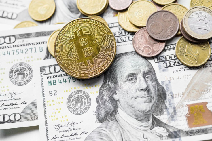 Bitcoin, US dollar, Euro coin and money representation