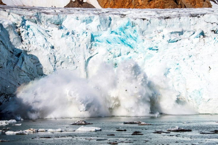 Calving - shown here at the Apusiajik glacier in Greenland - is the term for when an iceberg breaks off