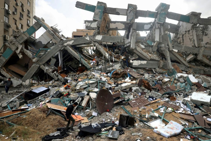 Al-Jalaa Tower in Gaza City was levelled by an Israeli air strike