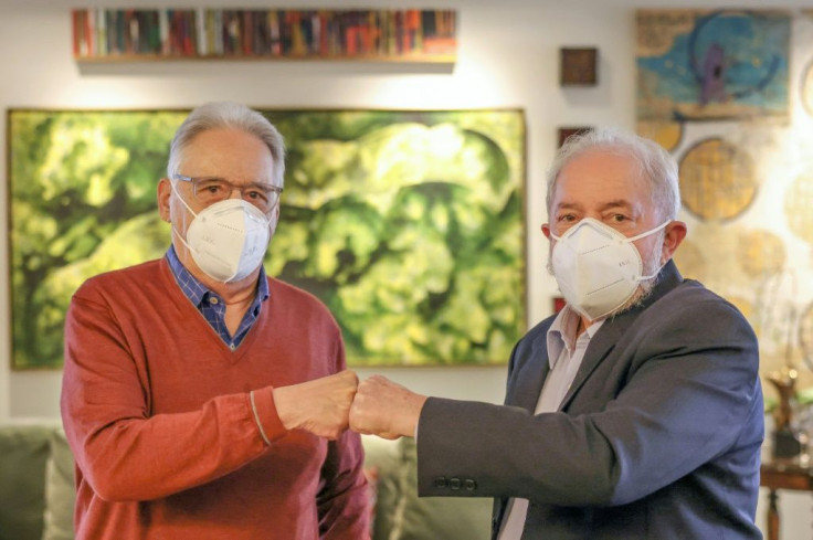 Brazilian former presidents Fernando Henrique Cardoso (left) and Luiz Inacio Lula da Silva, pictured in Sao Paulo on May 12, 2021, had 'a long conversation' on Brazil, democracy and Bolsonaro