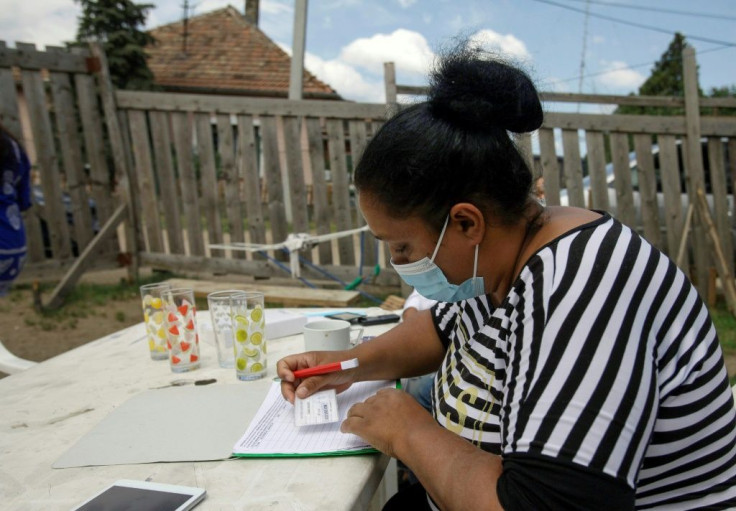 A woman registers for the Covid-19 vaccination in Kistarcsa near Budapest, Hungary