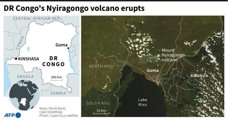 Map of DR Congo's eastern Goma region and Mount Nyiragongo volcano