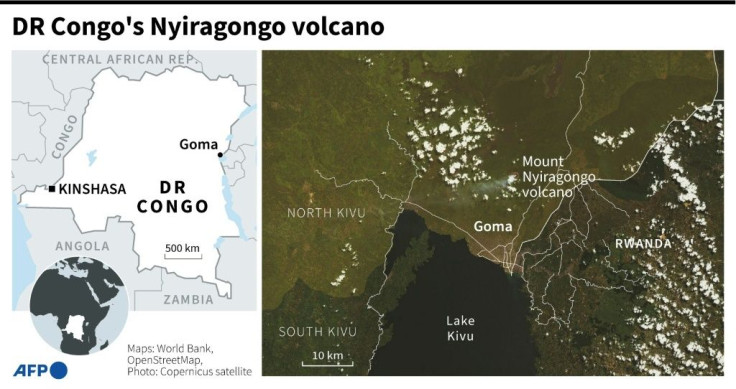 Map of DR Congo locating the Mount Nyiragongo volcano.