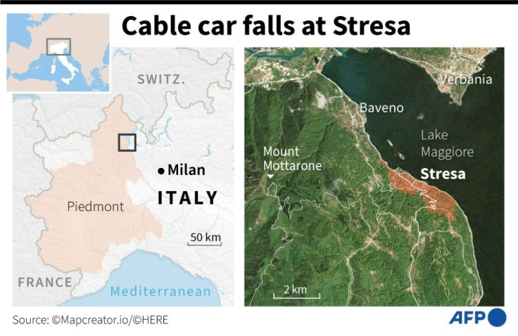 Map locating the Italian town of Stresa where a cable car plunged to the ground killing 13 people