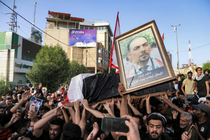 Wazni's funeral drew hundreds of mourners and sparked mounting calls to boycott Iraqi parliamentary elections set for October