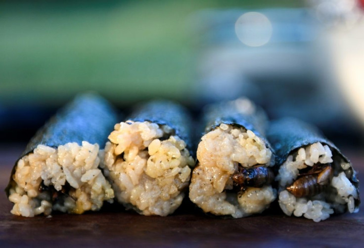 Ready for tasting -- fried cicadas in a sushi roll